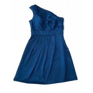 Jenny Yoo Blue Hammered Satin One Shoulder Dress